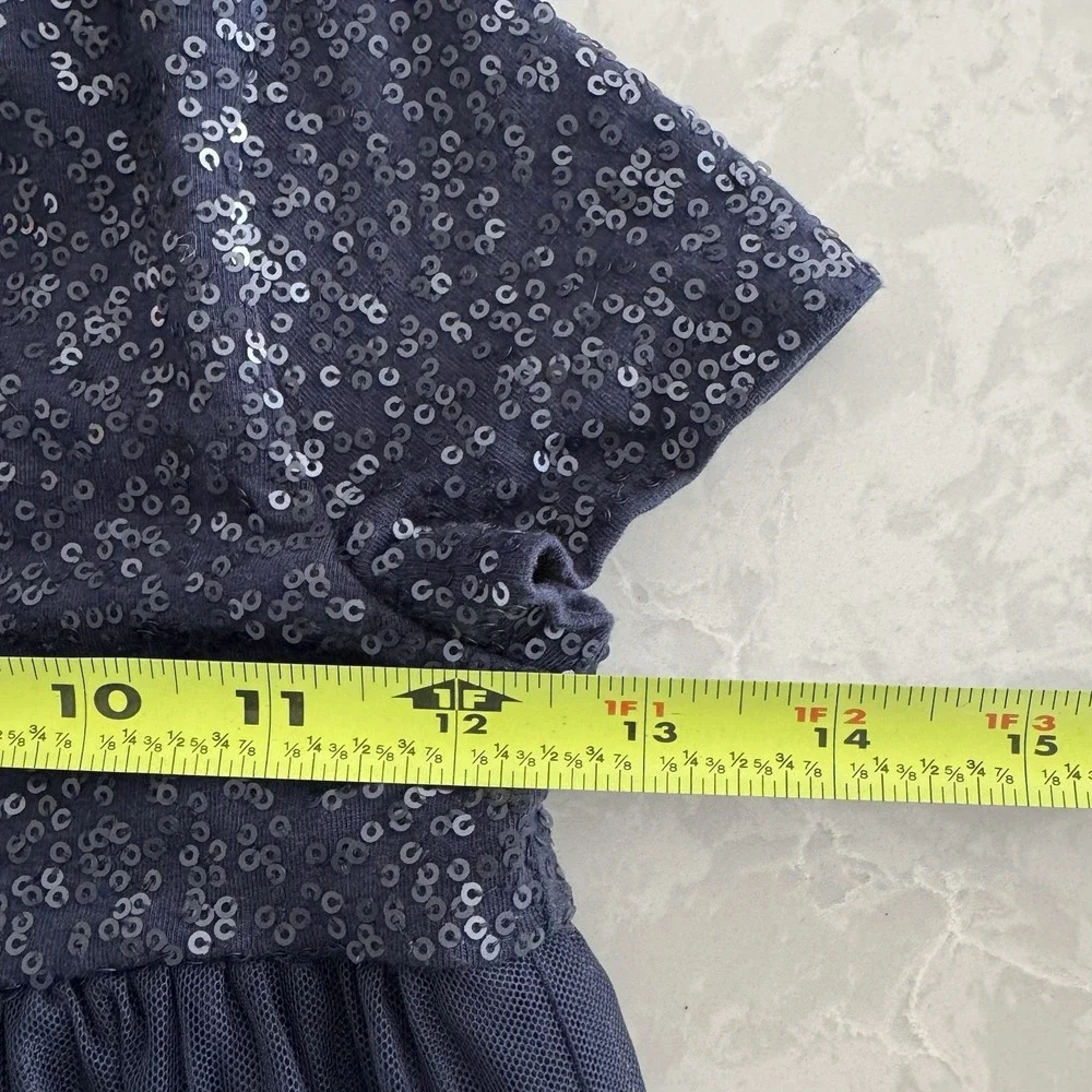 The Little White Company Girls (4-5) Navy Blue Sequins Dress Cotton W/ Tulle‎ - Picture 6 of 7